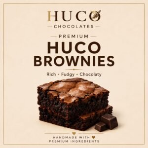 HUCO Premium Brownies rich fudgy chocolaty handmade chocolate brownies