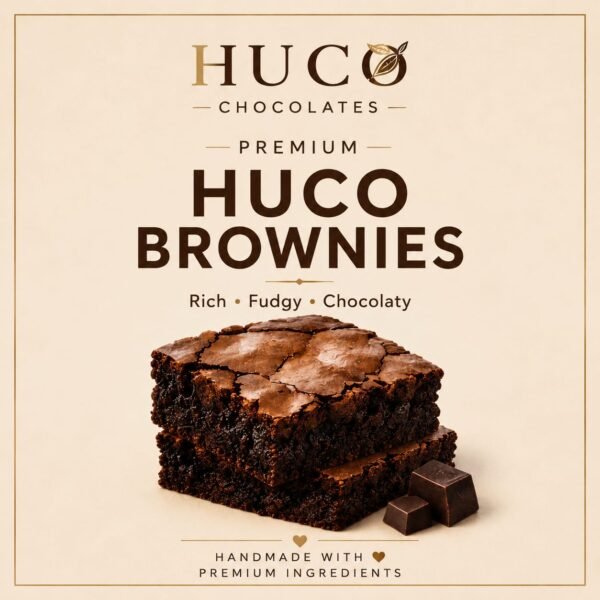 HUCO Premium Brownies rich fudgy chocolaty handmade chocolate brownies